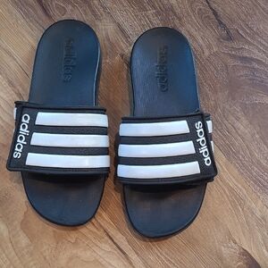 Adidas Black and White Striped Slides